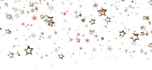 An elegant arrangement of gold stars and delicate snowflakes on a white backdrop, perfect for holiday and celebratory designs. Ideal for Christm