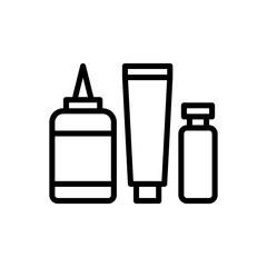 Three Black Outline Icons Representing Medical Jars Tubes And Bottles On A Transparent Background