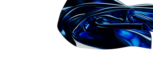 An abstract background features flowing silk fabric in shades of blue. The dark backdrop highlights the reflective properties of the cloth creat