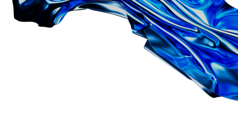 A vibrant artistic image of abstract blue fabric, fluid and silk-like, on a white background. Perfect for design and artistic projects, offering