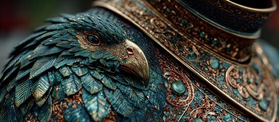 Obraz premium Detailed Close Up of Ornate Eagle Headdress Piece with Gold Embellishments