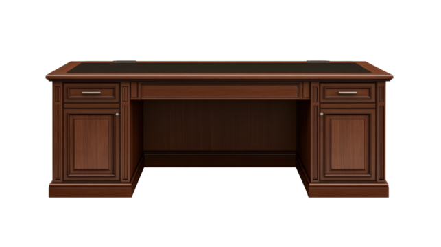 Executive Wooden Office Desk with Central Storage Compartment
