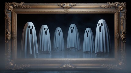 Spooky Ghosts in Ornate Frame Halloween Art haunted.