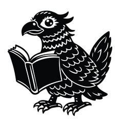Cartoon owl reading book on white background