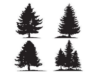 Obraz premium Stylized spruce tree silhouette minimalist vector line drawing set