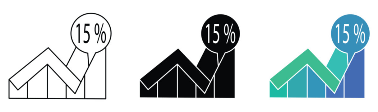 Percentage growth and decline icons. percent up editable stroke outline icon isolated on white background flat, vector illustration.
