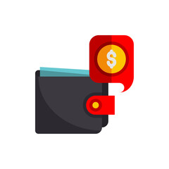 Wallet with Coin and Dollar Sign Graphic Displaying Financial Concept With Red Speech Bubble on Transparent Background Flat Illustration