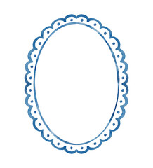 Blue Watercolor Scalloped Oval Frame