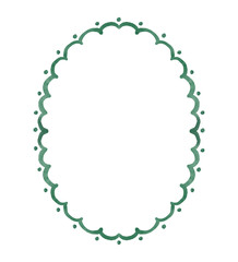 Watercolor scalloped frame with green dots.