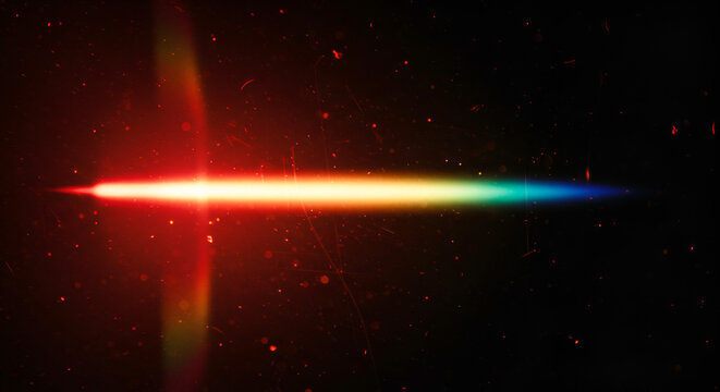 Vibrant light streak on black background with dust and lens flare effect - Powered by Adobe