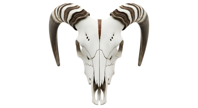 Animal Skull on Black Background with Horns and Intricate Details