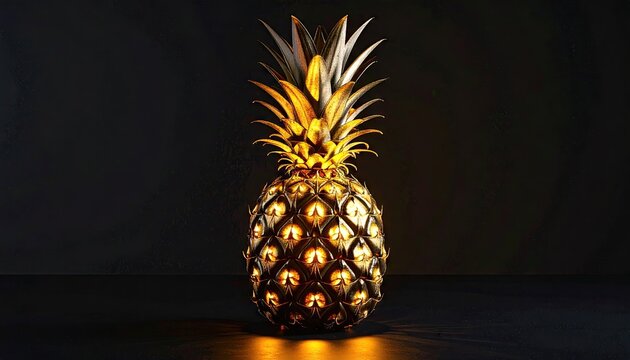 Glowing Golden Pineapple on Dark Background