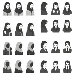 Diverse Collection of Female Portraits Showing Different Expressions and Styles.