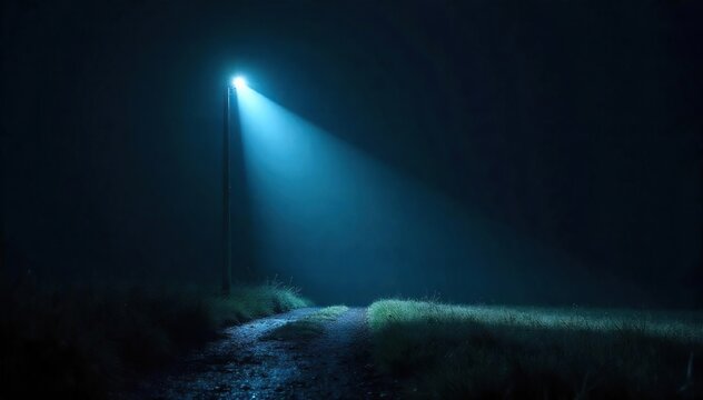 Powerful Flashlight Beam Cuts Through Dark Woods, Illuminating Mysterious Details in a Stark Contrast of Light and Shadow