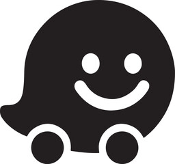 Waze-Style Happy Ghost Car Icon  Logo  GPS Navigation App Symbol