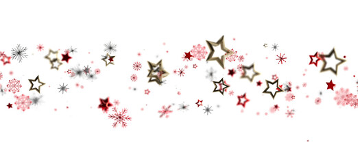 Elegant festive background featuring stars and snowflakes in red and gold on a white backdrop perfect for holiday designs and celebrations.
