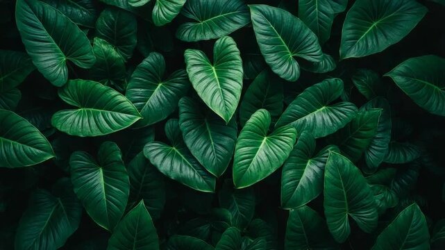 Dark green philodendron leaves forming a lush natural background