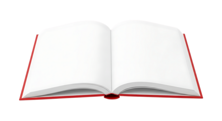 Blank open book with red cover on black background mockup template