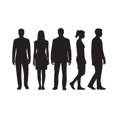 Group of Diverse People Silhouettes Walking and Posing