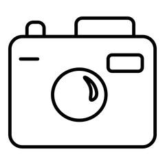 Precise, technical stroke graphic representing an advanced, modern photography device with detailed body and large lens. Outline style, appropriate for interfaces dealing with photography settings, hi