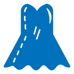 Flowing, vividly blue silhouette symbolizing formal or party wear, specifically a sleeveless dress with a wide, flared hemline. Visual mark is well-suited for fashion catalogs, styling applications, o