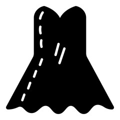 Curving, highly stylized silhouette symbolizing formal evening wear, specifically a strapless gown with a wide, flowing skirt. Visual mark denotes sophisticated fashion, event attire, or celebratory o