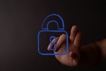 Secure data, online safety, privacy protection, digital lock, cybersecurity, hand gesture,...
