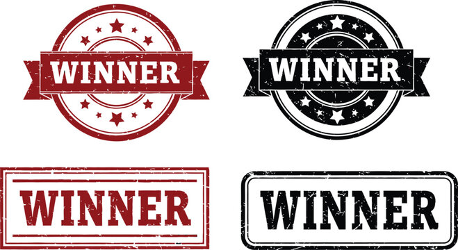 winner stamp collection with bold typography celebrating achievement awards and recognition design project concepts