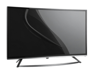 Curved Television on Minimal Stand, Three-Quarter Angle, isolated on transparent background