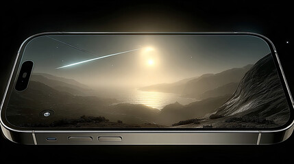 Smartphone Displaying a Comet Over Landscape - Mobile Technology