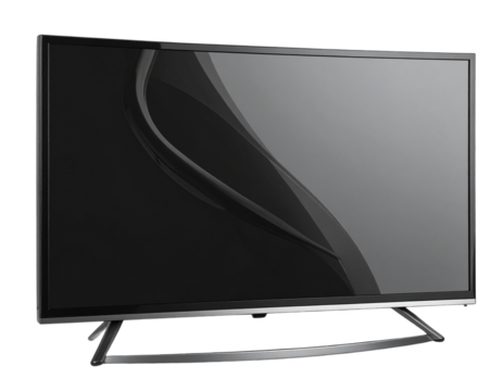 Curved Television on Minimal Stand, Three-Quarter Angle, isolated on transparent background