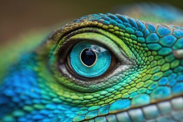 Close-Up of a Vibrant Blue Iris in a Lizard's Eye Detail