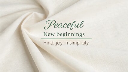 Soft Linen Texture Background with Peaceful New Beginnings Words
