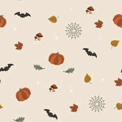 Neutral Boho Fall Halloween Seamless Pattern