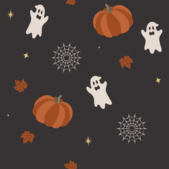 Boho Fall Halloween black Seamless Pattern