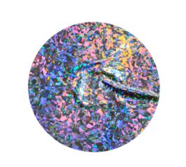 Iridescent Round holographic texture duct sticker with blue shimmer effect and abstract reflection, light background security