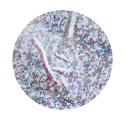 Iridescent Round holographic texture duct sticker with blue shimmer effect and abstract reflection, light background security