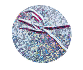 Iridescent Round holographic texture duct sticker with blue shimmer effect and abstract reflection, light background security