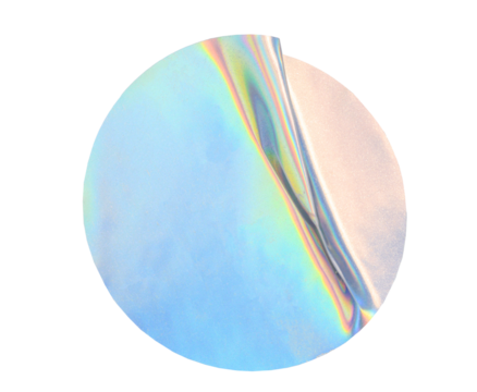 Holographic metallic duct sticker with colorful wavy surface and iridescent light background transparent effect, on isolated