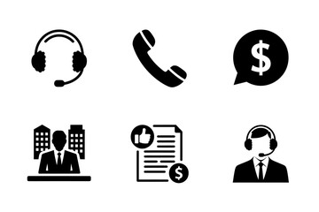 Customer service business icons depicting support communication and financial solutions for assistance assistance and deals