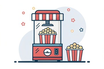 Colorful Popcorn Maker Icon on White Background with Fun Elements