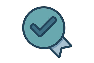 Quality assurance badge with checkmark and ribbon element for approval