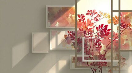 Sunlit Wall Art: Abstract Floral Paintings in a Modern Interior