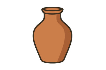 Terracotta clay vase with narrow neck and rounded body isolated on white