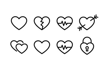 Heart icon collection vector illustration for love and romance representing different emotions and feelings in minimal line style design