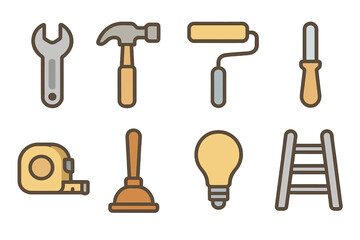 Essential home repair and maintenance tool icons for DIY projects