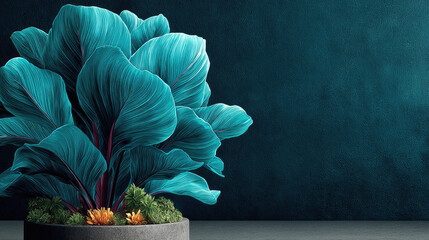 Teal Plant in Pot, Minimalist Interior Design
