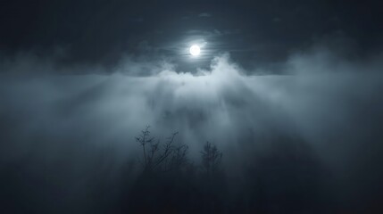 Fototapeta premium A Full Moon Shining Through a Break in the Night Clouds