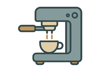Stylized icon of espresso machine brewing hot coffee into a small cup