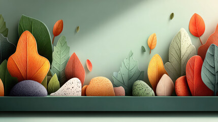 Vibrant 3D Abstract Paper Cutout Plantscape Background Illustration